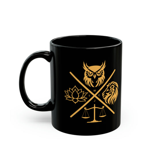 Stoic Virtues Mug - Wisdom, Courage, Temperance, Justice -  11oz Black Mug